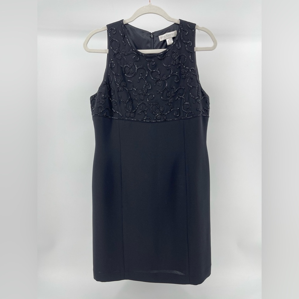Vintage 90s Petite Sophisticate Black Beaded Top Sleeveless Dress, Women's 12P
